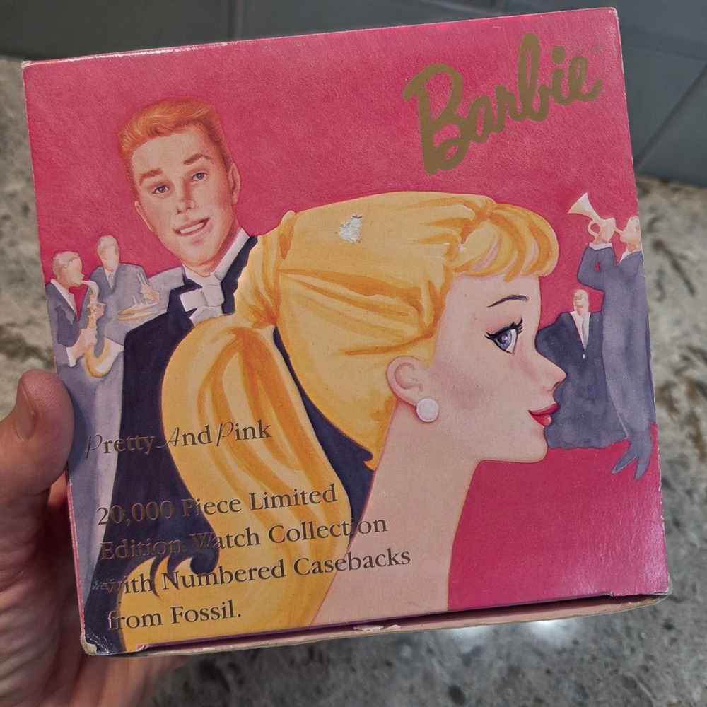 Vintage 1994 Barbie Pretty and Pink Fossil Limited Edition Watch Tin Set‎ UNUSED